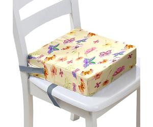 FANSU Baby Toddler Booster Seat Cushion Square, Butterfly Print Kid Dismountable Heightening Dining Chairs Pad Washable Highchair Booster Cushion Mat with Straps (Yellow,15.7x15.7x3.9inch)