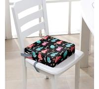 FANSU Baby Toddler Booster Seat Cushion Square, Cartoon Flamingo Print Kid Dismountable Heightening Dining Chairs Pad Washable Thick Highchair Booster Cushion Mat (12.6x12.6x3.1inch,Leaf)