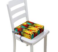 FANSU Baby Toddler Booster Seat Cushion Square, Colorful Graffiti Print Kid Dismountable Heightening Dining Chairs Pad Washable Thick Highchair Booster Cushion Mat (15.7x15.7x3.9inch,Yellow Blue)