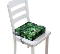 FANSU Baby Toddler Booster Seat Cushion Square, Tropical Plants Print Kid Dismountable Heightening Dining Chairs Pad Washable Highchair Booster Cushion Mat with Straps (Green 1,12.6x12.6x3.1inch)
