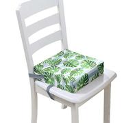 FANSU Baby Toddler Booster Seat Cushion Square, Tropical Plants Print Kid Dismountable Heightening Dining Chairs Pad Washable Highchair Booster Cushion Mat with Straps (Green 2,12.6x12.6x3.1inch)
