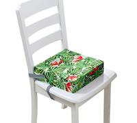 FANSU Baby Toddler Booster Seat Cushion Square, Tropical Plants Print Kid Dismountable Heightening Dining Chairs Pad Washable Highchair Booster Cushion Mat with Straps (Green 5,12.6x12.6x3.1inch)