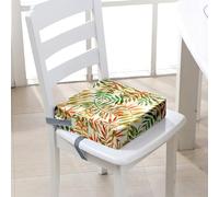 FANSU Baby Toddler Booster Seat Cushion Square, Tropical Plants Print Kid Dismountable Heightening Dining Chairs Pad Washable Highchair Booster Cushion Mat with Straps (Green 7,12.6x12.6x3.1inch)