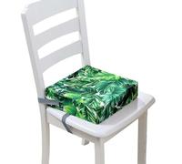 FANSU Baby Toddler Booster Seat Cushion Square, Tropical Plants Print Kid Dismountable Heightening Dining Chairs Pad Washable Highchair Booster Cushion Mat with Straps (Green 3,12.6x12.6x3.1inch)
