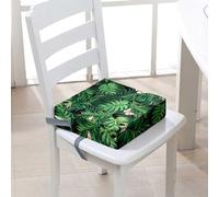 FANSU Baby Toddler Booster Seat Cushion Square, Tropical Plants Print Kid Dismountable Heightening Dining Chairs Pad Washable Highchair Booster Cushion Mat with Straps (Green 1,15.7x15.7x3.9inch)