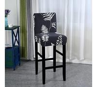 FANSU Bar Stool Chair Cover with Backrest, Fashion Elegant Stretch Barstool Chair Slipcovers, Dining Room Chair Covers, for Kitchen Breakfast Counter Short Back Pub Chairs (black leaves,4 PCS)