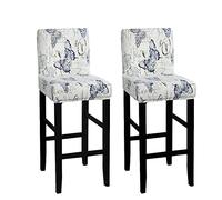 FANSU Bar Stool Chair Covers with Backrest, Bar Stool Covers Stretch Spandex Fabric Removable Washable Chair Slipcovers for Kitchen Dinning Chair Counter Short Back Chair (Set of 2,Beige Butterfly)