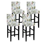 FANSU Bar Stool Chair Covers with Backrest, Bar Stool Covers Stretch Spandex Fabric Removable Washable Chair Slipcovers for Kitchen Dinning Chair Counter Short Back Chair (Set of 4,Green Spring)