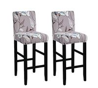 FANSU Bar Stool Chair Covers with Backrest, Bar Stool Covers Stretch Spandex Fabric Removable Washable Chair Slipcovers for Kitchen Dinning Chair Counter Short Back Chair (Set of 2,Khaki Elegant)
