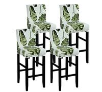 FANSU Bar Stool Chair Covers with Backrest, Modern Style, Green Leaves Color, Polyester Seat Material, Set of 4