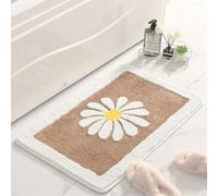 FANSU Bath Mat Non-Slip Bathroom Mat, Fleece Bath Mats for Inside Bath, Absorbent Bathroom Rug Machine-Washable Floor Mat Bathroom Accessory (50x80cm,Coffee Daisy)