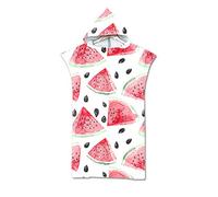 FANSU Beach Towel Hooded Poncho, Large Microfiber Changing Robe Bathing Hooded Compact Blanket with Hood for Surfing Swimming Wetsuit Adult Woman & Man (75 * 110cm,Watermelon)