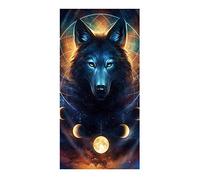 FANSU Beach Towel Microfibre Large, Wolf Print Microfibre Towel Lightweight Adults & Kids Travel Towel Quick Dry Summer Bath Towel for Holiday Travel Beach Swim (Yellow Moon,150x180cm)