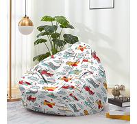 FANSU Bean Bag Cover Without Filling, 3D Airplane Gaming Bean Bag Chair for Adult Kids, Premium Highback Beanbag Seat Stuffed Animal Toy Storage Lazy Sofa (80x90cm,Plane white)