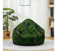 FANSU Bean Bag Cover Without Filling, Gaming Bean Bag Chair for Adult Kids, Highback Beanbag Seat, Stuffed Toy Clothes Storage 3D Leaf Print Lazy Sofa (90x110cm,Green plants)