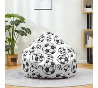 FANSU Bean Bag Cover Without Filling, Gaming Bean Bag Chair for Adult Kids, Highback Beanbag Seat, Stuffed Toy Clothes Storage 3D Football Print Lazy Sofa (100x120cm,Sketch football)