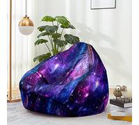 FANSU Bean Bag Cover Without Filling, Gaming Bean Bag Chair for Adult Kids, Premium Highback Beanbag Seat, Stuffed Animal Toy Storage, 3D Print Starry Sky Lazy Sofa (80x90cm,Purple)