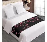 FANSU Bed Scarf Runner, 3D Cherry Blossoms Print Microfiber Soft Bed Runners Modern Fade Resistant Bed Runner Bedding Scarf Protection for Decor Bedroom Hotel (210x50cm,Green Leaves)