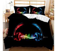 FANSU Bedding Set 2/3 Piece, 3D Music Printed Duvet Cover Set with Microfiber Quilt Case Pillow Case for Double King Single Bed Boys Girls Bedroom (Headphone soul,135x200cm)