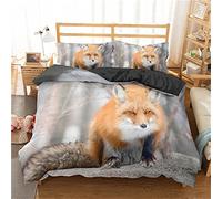 FANSU Bedding Set Microfiber Duvet Cover Set with Animal Printed Quilt Case Pillow Case for Single Double King Bed (200x200cm,fox 2)