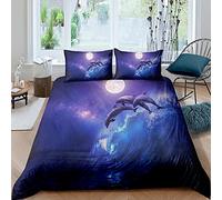 FANSU Bedding Set Microfiber Duvet Cover Set with Dolphin Printed Quilt Case Pillow Case for Single Double King Bed (135x200cm(2pcs),moonlight)