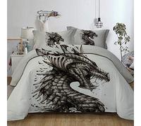 FANSU Bedding Sets Duvet Cover Set 3 Piece, Polyester Microfiber 3D Dinosaur Bedroom Duvet Set 2 x Pillowcases 1 x Quilt Case for Double King Single Bed (Single-135x200cm-2pcs, Iron dragon)