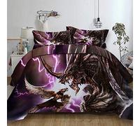 FANSU Bedding Sets Duvet Cover Set 3 Piece, Polyester Microfiber 3D Dinosaur Bedroom Duvet Set 2 x Pillowcases 1 x Quilt Case for Double King Single Bed (Single-135x200cm-2pcs, Lightning dragon)