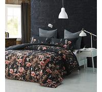 FANSU Bedding Sets Duvet Cover Set 3 Piece, Polyester Microfiber Elegant Flowers Bedroom Duvet Set 2 x Pillowcases 1 x Quilt Case for Double King Single Bed (King-220x240cm,Black Red)