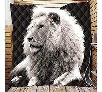 FANSU Bedspread Quilt Single Double Super King Bed Size, Quilted Bed Cover Sofa Blanket Throw Lightweight Decorative Coverlet 3D Horse Print Microfiber Bed Sheet (Black and white lion,200 * 230cm)