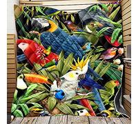 FANSU Bedspread Quilt Single Double Super King Size,Quilted Bed Cover Sofa Blanket Throw Lightweight Decorative Coverlet 3D Love Bird Parrot Printed Microfiber Bed Sheet (Toucan,180 * 200cm)