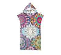 FANSU Boho Changing Robe Poncho, Large Microfiber Beach Towel Hooded Bathing Compact Blanket with Hood for Surfing Swimming Wetsuit Adult Woman & Man (75 * 110 cm,Flower 2)