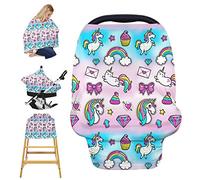 Fansu Car Seat Cover Multi-Use Cute Print Baby Carseat Canopy, Privacy Nursing Cover Breastfeeding Cover Up, Soft Stretchy Dust Cover for Infant Stroller (Unicorn)