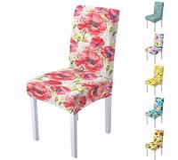 FANSU Chair Covers for Dining Chairs, Chair Covers High Back Floral Pattern Chair Covers 1/2/4/6 Pcs, Removable Washable Chair Protective Covers for Wedding Party Hotel- (Poppy Flower-Red,1 Pcs)
