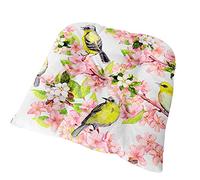 FANSU Chair Cushions with Ties,Bird & Flowers Print Seat Pads Linen Chair Seat Pads Cushion Thick Tatami Padded Booster Chair Cushion for Home Floor Patio Garden or Office (40x40x6cm,Pink Flowers)
