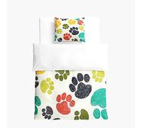 FANSU Children Baby Girls Boys Kids Duvet Cover Bedding Set 2 Piece, Nursery Easy Care Quilt Cover with zipper & Pillow Set for Toddler Cot Bed - Dog print (Dog paw,100x135cm+40x60cm)