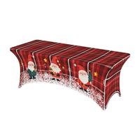 FANSU Christmas Santa Claus Tablecloth Rectangular Spandex, Fitted Table Cloth Rectangle Elasticated Table Cover Stretch Tablecloths for Party Event Banquet (6FT/183x76x76cm,Red Plaid)