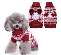 FANSU Christmas Small Dog Jumper, Soft Turtleneck Puppy Sweater Thicken Knit Dog Pullover Vest Coat for Small Medium Large Dogs and Cats, Warm Pet Xmas Winter Outfit (S,Rosso Bianco)