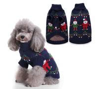 FANSU Christmas Small Dog Jumper, Soft Turtleneck Puppy Sweater Thicken Knit Dog Pullover Vest Coat for Small Medium Large Dogs and Cats, Warm Pet Xmas Winter Outfit (2XL,Blu Navy)