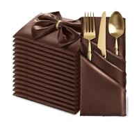 FANSU Cloth Napkins Pack of 20/50/100, Soft Satin Glossy Dinner Napkins Sateen Table Napkins for Wedding, Banquet, Home, Hotel, Cocktail, Dining Party (43x43cm/20 Pack,Brown)