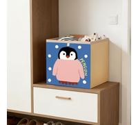 FANSU Collapsible Fabric Storage Cube, Canvas Storage Boxes with Handles for Cube Organiser, Foldable Wardrobe Baskets for Clothes & Toys, Decorative Shelf Drawer Bins (Penguin,33x33x38cm)
