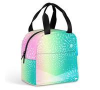 FANSU Colorful Geometry Lunch Bag, Insulated Lunch Bag, Wide Open Portable Cooler Lunchbox, Waterproof Totes,Handbag Men Women for Outdoor,Beach,Camping,Travel,Picnic (Gradient Green,22x20x13cm)