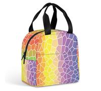 FANSU Colorful Geometry Lunch Bag, Insulated Lunch Bag, Wide Open Portable Cooler Lunchbox, Waterproof Totes,Handbag Men Women for Outdoor,Beach,Camping,Travel,Picnic (Yellow,22x20x13cm)