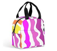 FANSU Colorful Geometry Lunch Bag, Insulated Lunch Bag, Wide Open Portable Cooler Lunchbox, Waterproof Totes,Handbag Men Women for Outdoor,Beach,Camping,Travel,Picnic (Purple Pink,22x20x13cm)