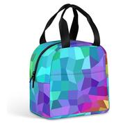 FANSU Colorful Geometry Lunch Bag, Insulated Lunch Bag, Wide Open Portable Cooler Lunchbox, Waterproof Totes,Handbag Men Women for Outdoor,Beach,Camping,Travel,Picnic (Purple Green,22x20x13cm)
