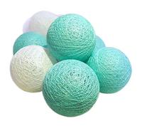 FANSU Cotton Ball String Fairy Lights, 6cm Christmas Balls LED Night Lights Battery Garland Lamp Garden Indoor Home Holiday Party Wedding Xmas Decoration Warm White (1.5M-10LED,Turquoise)