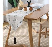 FANSU Cotton Linen Table Runner, Handmade with Tassel Luxury European Modern Home Tablecover Decorative Classic Table Mat Dining Room Party Holiday Decoration (33×80cm,Elk)