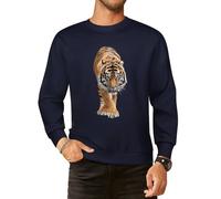 FANSU Cotton Mens Sweatshirts Solid Colour 3d Tiger Printed Sweatshirts for Men Uk, Crew Neck Men's Jumpers Breathable Sweat-Wicking Large Size Sweatshirt in Autumn, for Sport & Casual Dark Blue