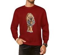 FANSU Cotton Mens Sweatshirts Solid Colour 3d Tiger Printed Sweatshirts for Men Uk, Crew Neck Men's Jumpers Breathable Sweat-Wicking Large Size Sweatshirt in Autumn, for Sport & Casual Wine Red