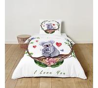 FANSU Cute Cartoon Koala Print Duvet Cover Set Kids Bedding 2 Pieces Single Size Lightweight Microfiber Soft Easy Care Children Duvet Cover with Matching Pillowcase (100x135cm,Tree Vine)