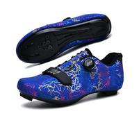 FANSU Cycling Shoes for Mens Womens, Anti-Slip Road Bike Shoes MTB Shoes with Hook and Loop & Rotating Shoelaces, Bikes Footwear Compatible SPD and SPD-SL (Blue Lightning,7)